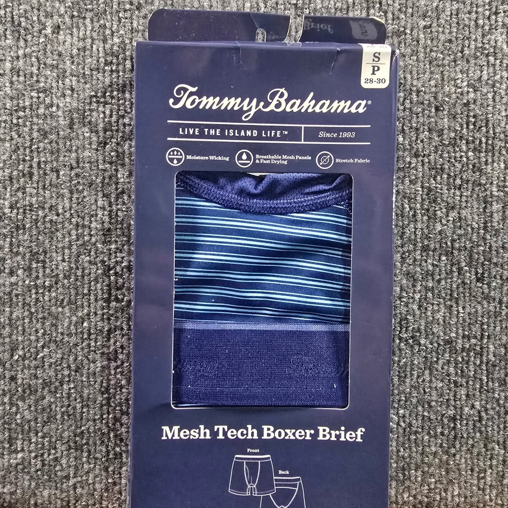 Tommy Bahama Mens Mesh Tech Boxer Brief Navy Blue Striped TB41730 Small 28-30